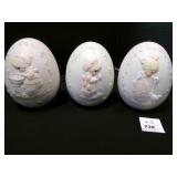 3 Porcelain Egg Precious Moments w/base in boxes