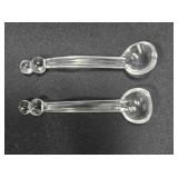 Two glass condiment spoons. 4" long.