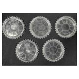 Set of 5 glass coasters. Candlewick style.
