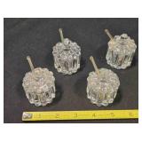 Four salt cellars w/top & spoons. Candlewick