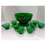 10" Forest Green Punch Bowl & Stand 8 cups