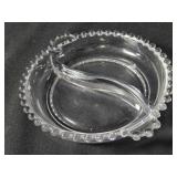 Candlewick Glass relish tray w/divider. Handles.