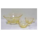 Vtg Lancaster yellow depression glass three-footed