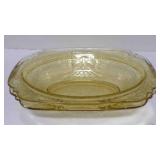 2 vtg Federal Madrid amber depression glass ovalï¿½.