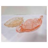 2 Pink Glass Relish Dishes-pressed glass