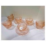 Pink Sharon Cabbage Rose 9 cups & 3 saucers