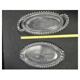 Two glass celery trays. Candlewick style.