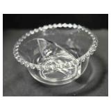 Divided glass serving bowl. Candlewick style.