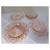 4 pcs Pink Open Lace Depression Glass 3 plates