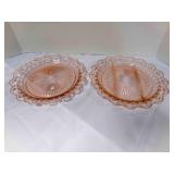 2 Pink Open Lace Depression Glass Relish Platters