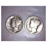 2 Silver Mercury Dimes