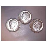 1962-D Silver Roosevelt Dimes (3)