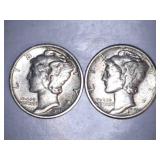 1941-D Silver Mercury Dimes (2)