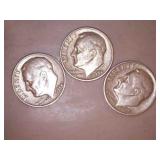 1953-D Silver Roosevelt Dimes (3)