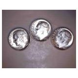 1962-D Silver Roosevelt Dimes (3)