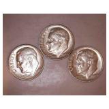 1964-D Silver Roosevelt Dimes (3)
