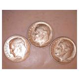 1964-D Silver Roosevelt Dimes (3)