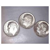 1961-D Silver Roosevelt Dimes (3)