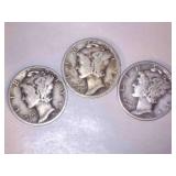 1939 Silver Mercury Dimes (3)