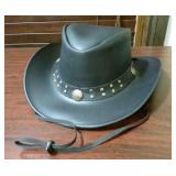 Black Leather Cowboy hat, no brand marked