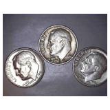 1961-D Silver Roosevelt Dimes (3)
