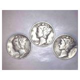 3 Silver Mercury Dimes