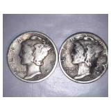 1937-D Silver Mercury Dimes (2)