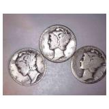 1935 Silver Mercury Dimes (3)