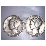 1942 Silver Mercury Dimes (2)