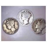 1938, 1920, 1940 Silver Mercury Dimes