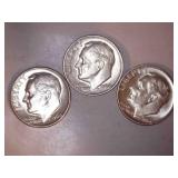 1964-D Silver Roosevelt Dimes (3)