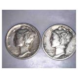 1945-D Silver Mercury Dimes (2)
