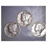 1939-D Mercury Dimes (3)