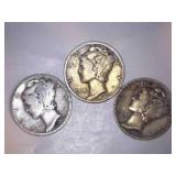 1937 Silver Mercury Dimes (3)