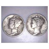 2 Silver Mercury Dimes