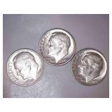 1964-D Silver Roosevelt Dimes (3)