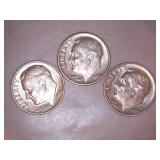 1964-D Silver Roosevelt Dimes (3)
