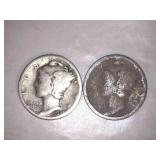 2 Silver Mercury Dimes