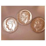 1964-D Silver Roosevelt Dimes (3)