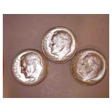 1962-D Silver Roosevelt Dimes (3)