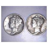 2 Silver Mercury Dimes.