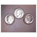 1962-D Silver Roosevelt Dimes (3)