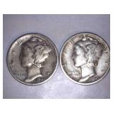 1945-D Silver Mercury Dimes (2)