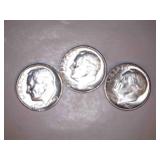 1962-D Silver Roosevelt Dimes (3)