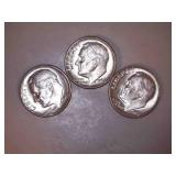 1962-D Silver Roosevelt Dimes (3)