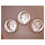 1962-D Silver Roosevelt Dimes (3)