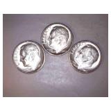 1962-D Silver Roosevelt Dimes (3)