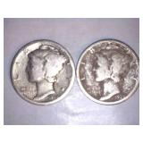 1935-D Silver Mercury Dimes (2)