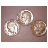 1964-D Silver Roosevelt Dimes (3)