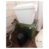 Heater, Coleman Cooler, Styrofoam Chest (3)